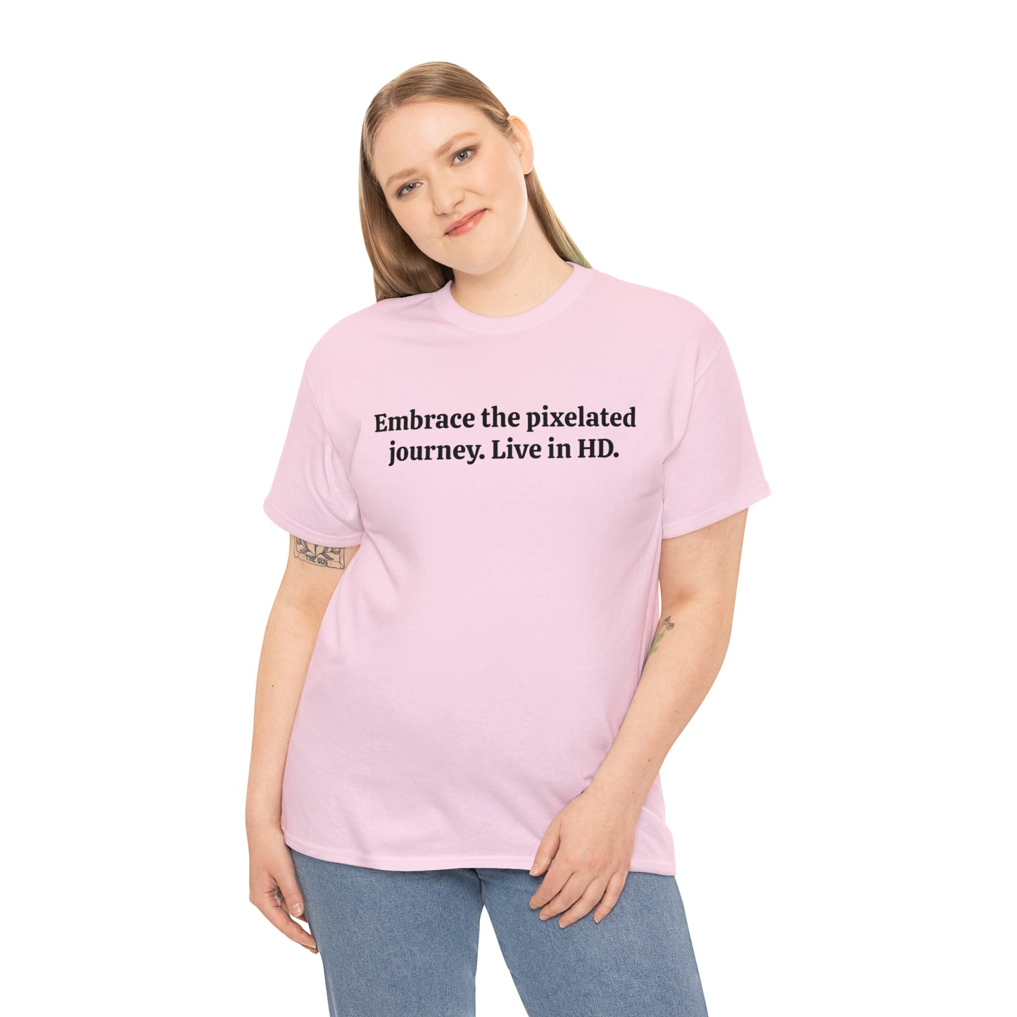 Embrace the pixelated journey. Live in HD - Unisex Heavy Cotton Tee