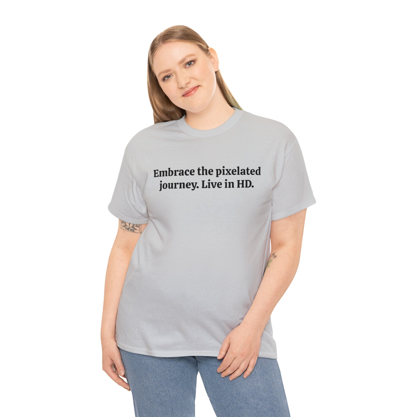 Embrace the pixelated journey. Live in HD - Unisex Heavy Cotton Tee